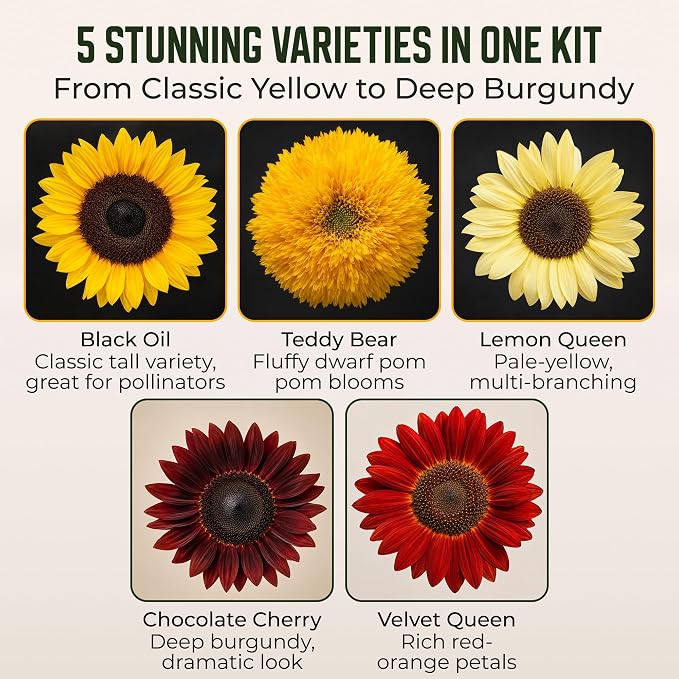 Sunflower Seed Growing Kit -All in One Sun Flower Garden Kit - A Complete Sunflower Gift - Beginner Starter Plants- Seed Variety Pack