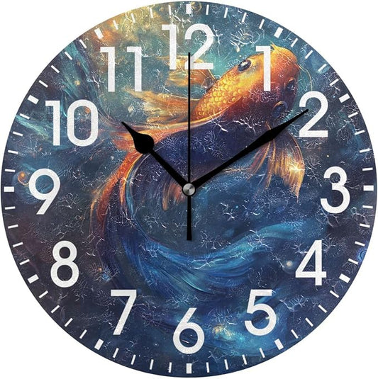 ALAZA Home Decor Magical Fish Round Acrylic 9.84 Inch Wall Clock Non Ticking Silent Clock Art for Living Room Kitchen Bedroom