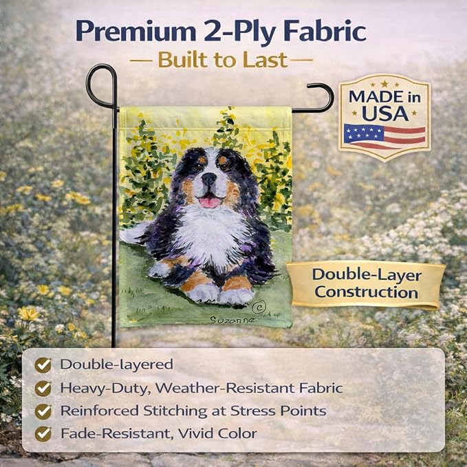 Caroline's Treasures SS8708GF Bernese Mountain Dog Garden Flag Mailbox Flag Decorative Yard Flag Banner Outside Patio Artwork Yard Flower Beds, Garden Size, Multicolor