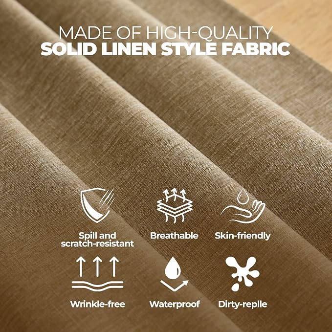 Decorelia Waterproof Faux Linen Farmhouse Round Table Cloth for Indoor/Outdoor, Decorative Rustic Fabric Tablecloth Cover for Party Picnic Dining & Kitchen Table (60 Inch, Round (2-4 Seats), Natural)