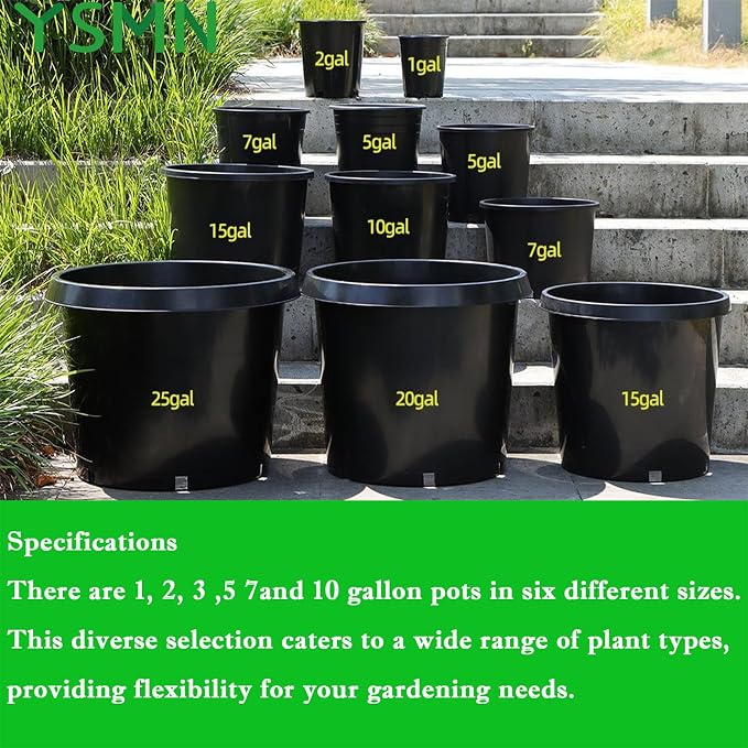 10 Pcs 10 Gallon Short Pots for Plants, Sturdy Plastic Planter Pots with Drainage Holes, Large Plastic Planters, Garden Planter Pots for Seedlings, Succulents