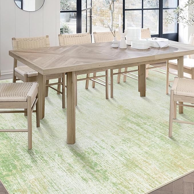 Area Rugs 6x9 Living Room: Washable Rug Modern Abstract Large Rugs Soft Non Slip Neutral Rug Stain Resistant Indoor Carpet for Bedroom Kitchen Dining Room Nursery Home Rugs(Green,6'x9')