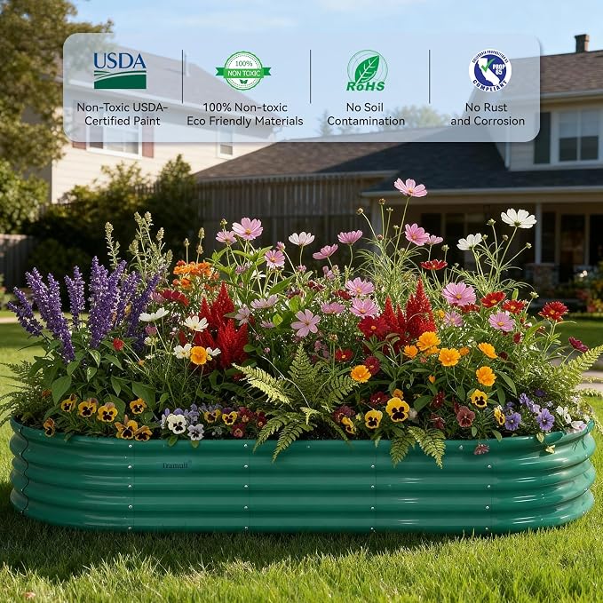 8x3x1.5ft Galvanized Raised Garden Bed, 18" Tall Metal Raised Beds for Gardening, Large Planters Boxes for Outdoor Plants Vegetables, Flowers, Herbs & Tomatoes, Above Ground Garden Beds Kit, Green