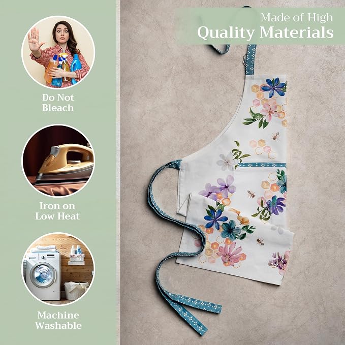 Maison d' Hermine Aprons for women with Pocket 100% Cotton (27.50"x31.50") | Adjustable Neck Strap & long ties Apron Men Chef Wedding Cooking Gardening Server Maid