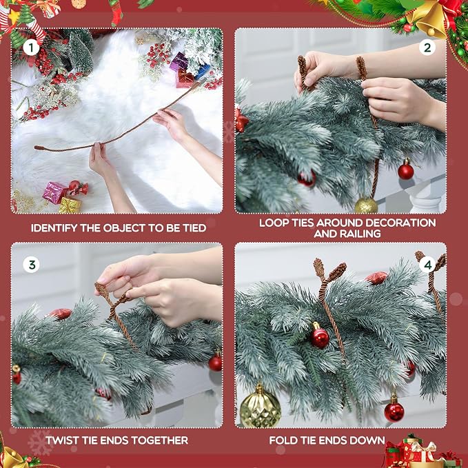 Zhengmy 40 Pcs 25 Inch Extra Long Christmas Garland Ties Christmas Decorative Twist Ties for Banister Reusable Flexible Twist for Holiday Xmas Home Decorations Craft Wrapping (Brown)