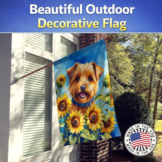 Caroline's Treasures DAC6125CHF Norfolk Terrier in Sunflowers House Flag Large Porch Sleeve Pole Decorative Outside Yard Banner Artwork Wall Hanging, Polyester, House Size, Multicolor