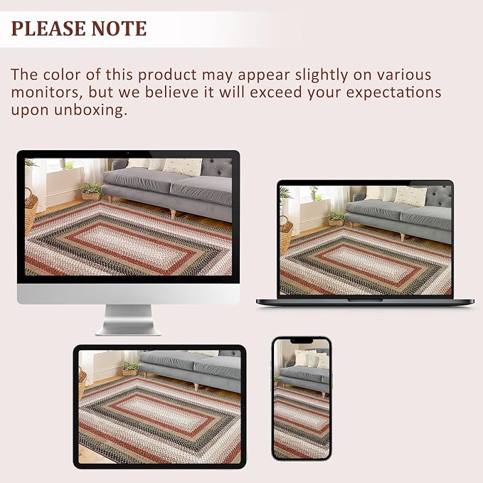 RUGSREAL Hallway Runner Rug 2x6 Braided Machine Washable Kitchen Rugs | Low Pile Farmhouse Non Slip Stain Resistant Rustic Runners Modern Printed Carpet for Living Room Bedroom, Crimson/Earthy