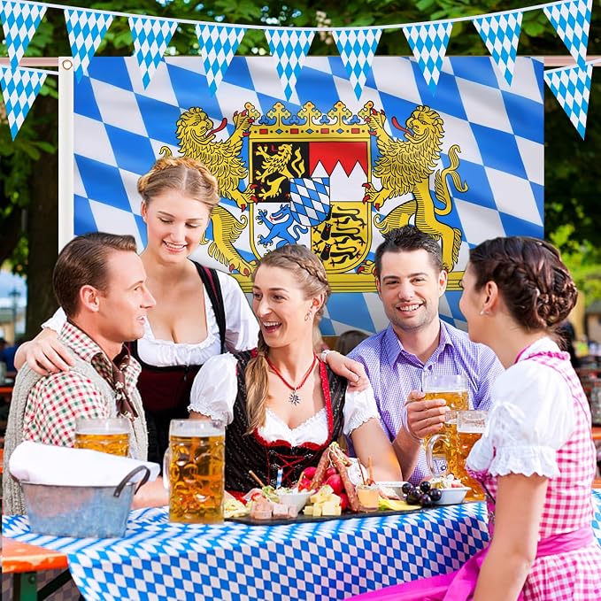 AhfuLife 4 Pcs Oktoberfest Flag 3x5 Ft for Oktoberfest Decorations, Bavarian German Flag - Double Sided with Brass Eyelets for Beer Tent, Bar Club Indoor Outdoor Decorations