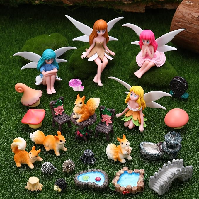 Fairy Garden Accessories 25Pcs - Miniature Garden Ornaments Landscape Decorations Mini Fairy Figures Animal Plant Furniture Set for DIY Terrarium Potted Plants Dollhouse Decor