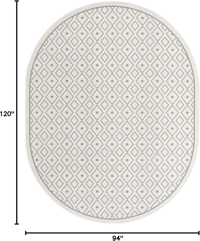 Unique Loom Outdoor Trellis Collection Area Rug - Kafes (7' 10" x 10' Oval, Ivory/ Gray)
