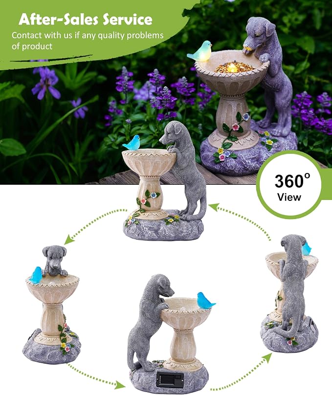 Nacome Solar Dog Statues for Garden Decor: IP65 Waterproof Resin | Outdoor Yard Patio Balcony Front Decorations, Birthday Gifts for Bird Lovers Mom Grandma Women, Automatic Warm LED Light