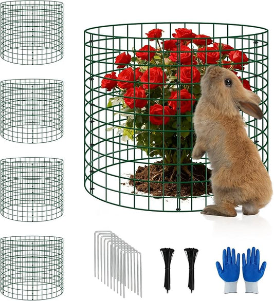 4 Pack Plant Protectors from Animals, 12''x12'' Metal Plant Cages for Outdoor Plants, Garden Plant Protector with Stakes & Zip Ties, Keep Rabbits Squirrels Out, Plant Cage for Flowers Vegetables