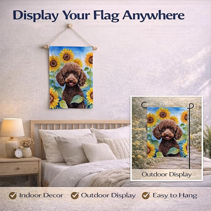 Caroline's Treasures DAC6139GF Chocolate Poodle in Sunflowers Garden Flag Mailbox Flag Decorative Yard Flag Banner Outside Patio Artwork Yard Flower Beds, Garden Size, Multicolor