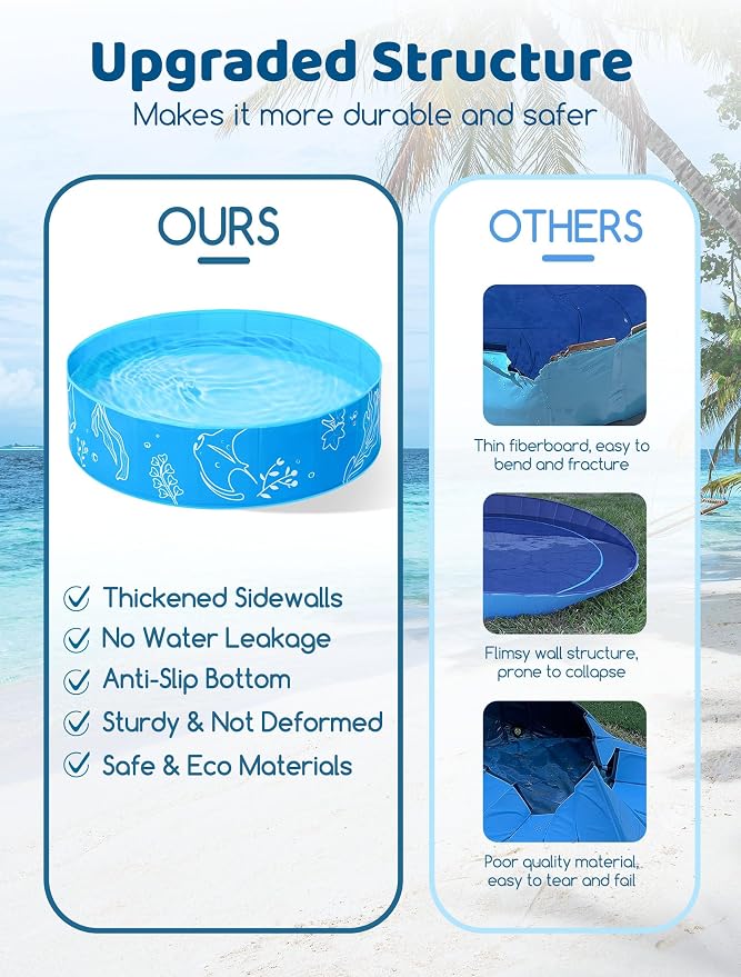 Hikiddy Foldable Kiddie Pool with Canopy, 47in, Blue-Blue | Summer Water Play Pool with Removable Shade - for Baby Toddler Kids Pets - Portable for Outdoor Backyard Beach