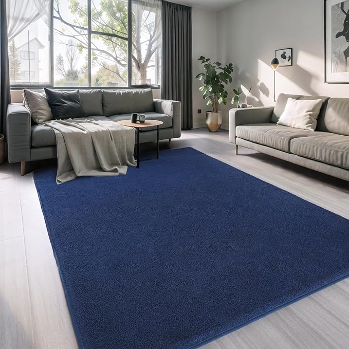 AROGAN 4x6 Area Rugs for Living Room Non Slip Dorm Bedroom Rug, Navy Blue | Modern Area Rugs with Soft Memory Foam, Minimalist Washable Indoor Floor Carpet for Dining Room Office Kids Playroom Decor