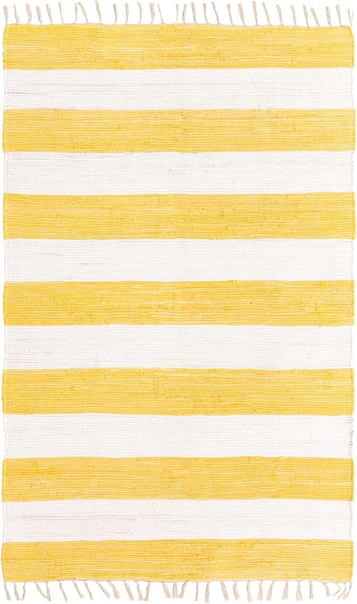 Unique Loom Chindi Rag Collection Area Rug - Striped (5' 1" x 8' Rectangle, Yellow and Ivory)