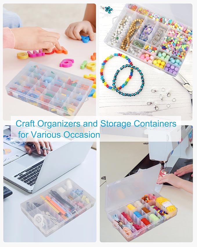6 Pack 36 Grids Bead Organizer Tackle Box Organizers Plastic Organizer Box with Dividers Craft Storage Containers for Beads, Jewelry Clear Boxes Organizers