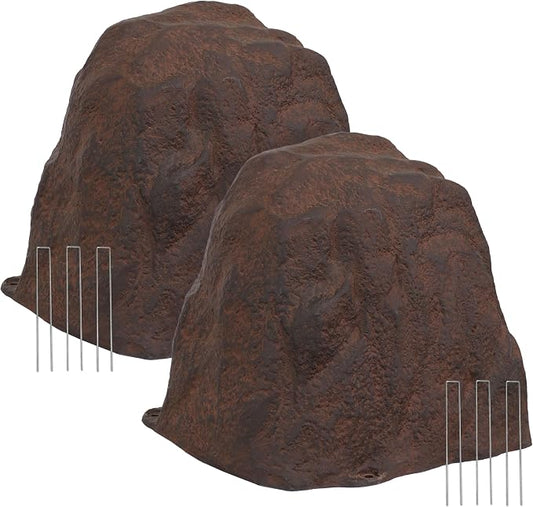 Sunnydaze 21.5” H Large Faux Landscape Rock Cover - Lightweight Polyresin Fake Rock Well Pump Cover for Outside – Realistic Natural Texture – Brown – Set of 2
