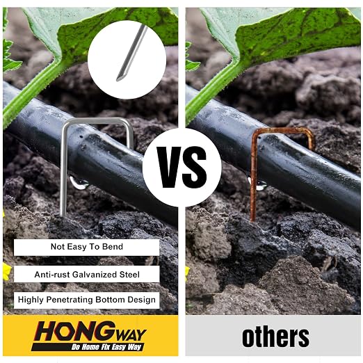 HongWay 60 Pack 6 Inch Landscape Staples, Galvanized Garden Stakes 11 Gauge Plant Cover Stakes U-Shaped Tent Stakes Landscaping Pins Yard Ground Staples for Lawn, Turf, Fence, Irrigation Hose