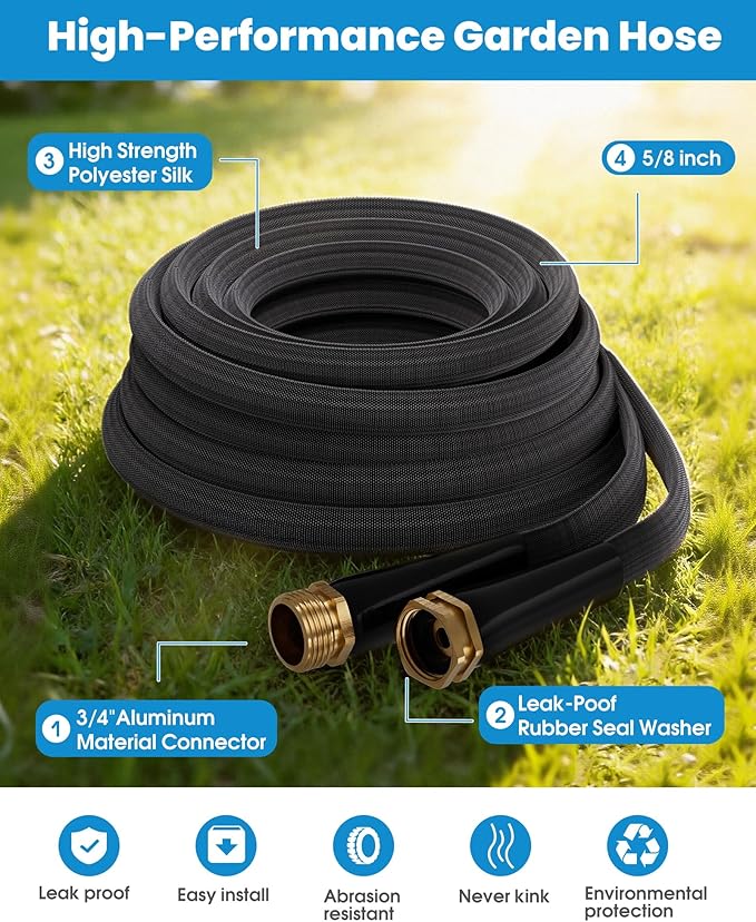75 FT Garden Hose, Non-Expanding Water Hose, Ultra Flexible, Burst-Resistant, Kink-Free, High-Pressure Garden Hose for Easy All-Weather Use on Lawns, Gardens, and Outdoor Cleaning