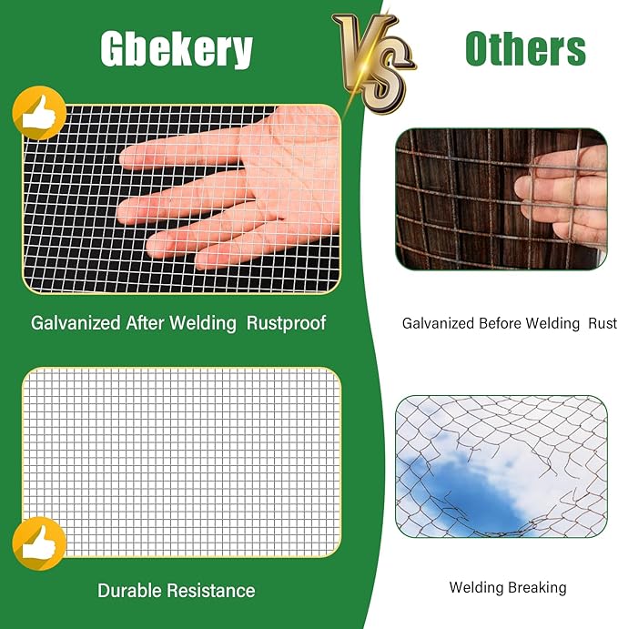 Gbekery Hardware Cloth 1/2 inch 16in x 50ft 19 Gauge, Hot-dip Galvanized After Welding Chicken Wire Mesh Roll Garden Plant Welded Metal Wire Fencing Roll, Rabbit Cages Snake Fence