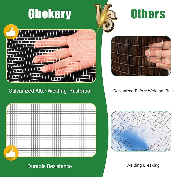 Gbekery Hardware Cloth 1/2 inch 48in x 80ft 19 Gauge, Hot-dip Galvanized After Welding Chicken Wire Fence Roll Garden Plant Welded Metal Wire Fencing Roll, Rabbit Cages Snake Fence