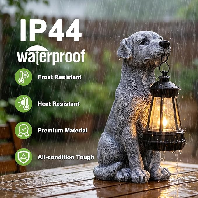 Goodeco Dog Statue with Solar Lantern - Cute Garden Dog Figurines | Weather-resistant resin for patio, yard & pathway, great gift for dog lovers, mom, grandma & pet memorial