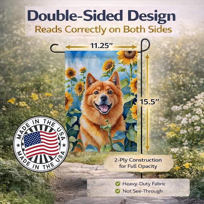 Caroline's Treasures DAC6077GF Finnish Spitz in Sunflowers Garden Flag Mailbox Flag Decorative Yard Flag Banner Outside Patio Artwork Yard Flower Beds, Garden Size, Multicolor