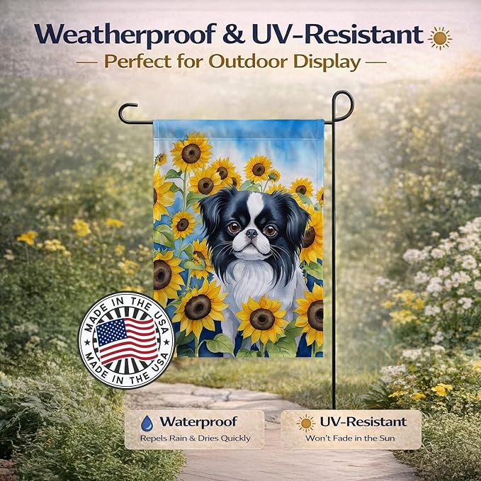 Caroline's Treasures DAC6103GF Japanese Chin in Sunflowers Garden Flag Mailbox Flag Decorative Yard Flag Banner Outside Patio Artwork Yard Flower Beds, Garden Size, Multicolor