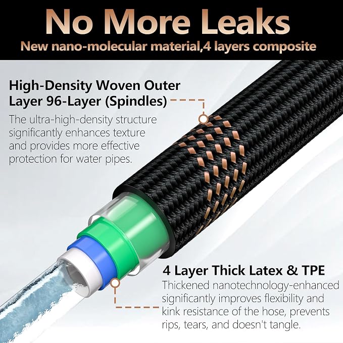 Garden Hose 25FT, Lightweight Flexible Water Hose, 5/8" Kink Free Leak Proof Hose, Heavy Duty 96-Layer Woven with 3/4" Brass Fittings, 10 Function Nozzle for Yard Lawn Outdoor Car Wash(BlackRosegold)