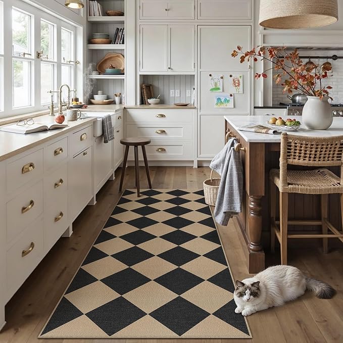 PureCozy 2x6 Checkered Easy Jute Runner Rug Non Slip Hallway Kitchen Washable Outdoor Rug for Entryway Indoor Checkerboard Black Indoor Outdoor Carpet for Bedside Entry Front Door Porch
