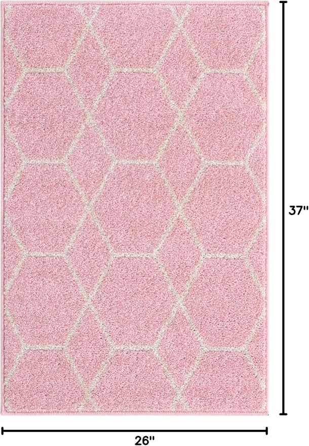 Unique Loom Trellis Frieze Collection Area Rug - Geometric (2' x 3' 1", Light Pink/ Ivory)