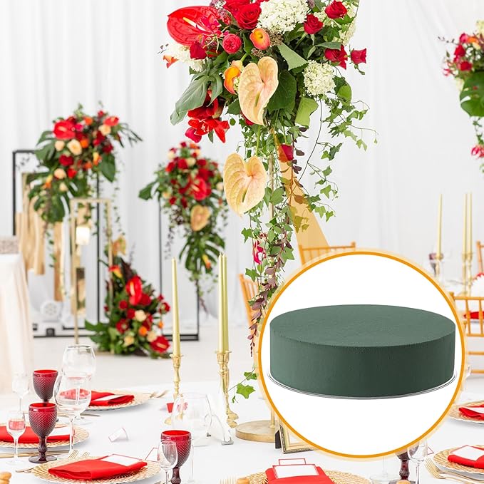 Threlaco 6 Sets Round Floral Foam and Clear Plastic Saucer Plant Drip Tray Floral Flower Dish Green Foam for Artificial Flowers Wedding Home Party Decoration
