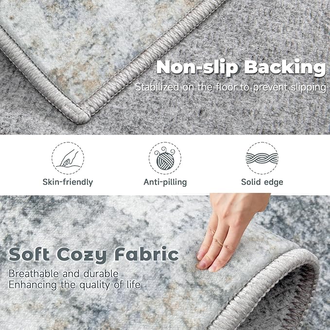 9x12 Area Rugs Washable Rug: Abstract Neutral Rugs Modern Non Slip Area Rug Stain Resistant Low Pile Indoor Carpet for Dining Room Bedroom Nursery Office (Multi Blue, 9'x12')