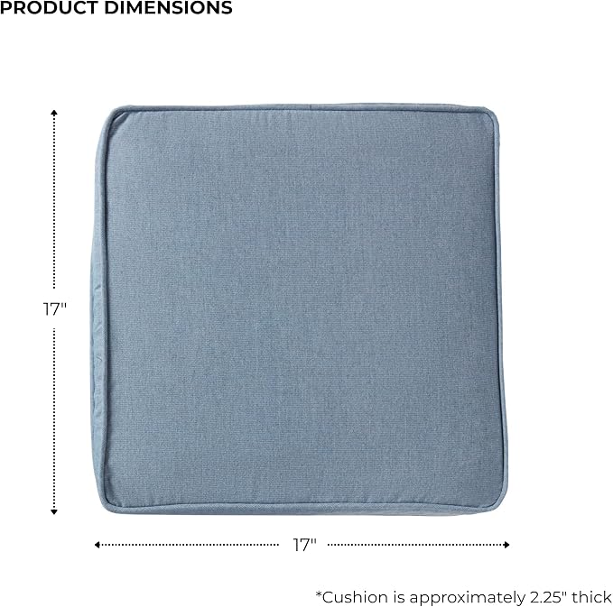 Indoor/Outdoor Chair Pads in Sunbrella Fabric – 17''x17'' Patio Seat Cushions with Foam Insert, Removable Reversible Cover & Ties for Patio Dining Chairs – Set of 2 or 4, Spectrum Denim