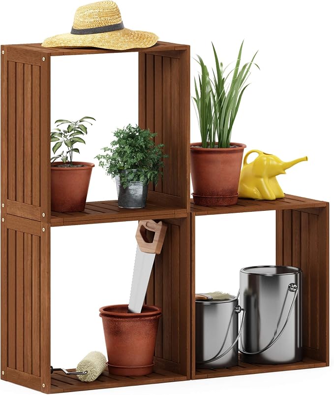 Furinno TIOMAN Outdoor Storage, Multipurpose Stacking Shelf in Teak Oil, for Patio, Garden, Porch, Natural