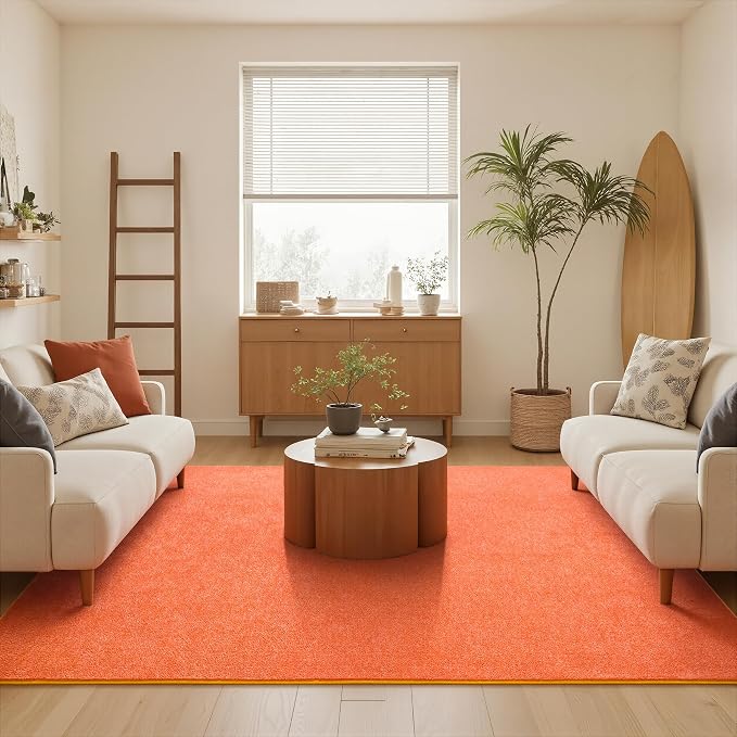 Chicrug Modern 4x6 Memory Foam Area Rugs for Bedroom Living Room | Low-pile Carpet Rug for Kids Playroom, Floor Rug for Bedside Dorm Dining Room Home Decor, Orange and White