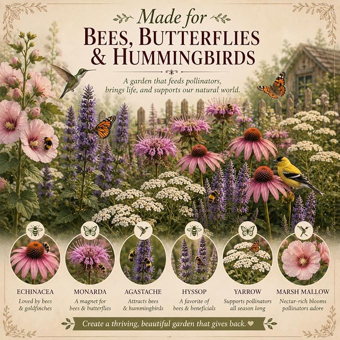 Old-World Apothecary Garden Seeds, 6 Medicinal Herb & Perennial Flower Seed Packets for Cottage, Pollinator, Herbalist & Herb Gardens