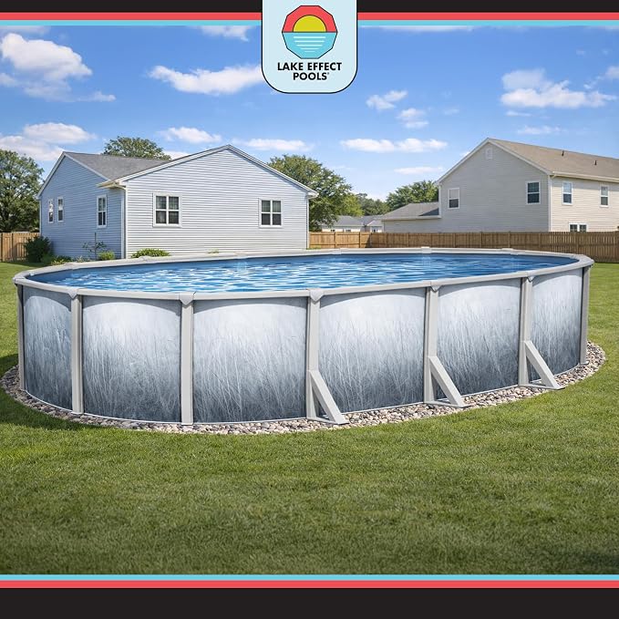 Lake Effect Pools 'Bermuda' 15 ft x 30 ft Oval Above Ground Swimming Pool | 48 Inch Resin Protected Steel Sided Walls | Bundle Includes: 25 Gauge Overlap Liner & Widemouth Skimmer