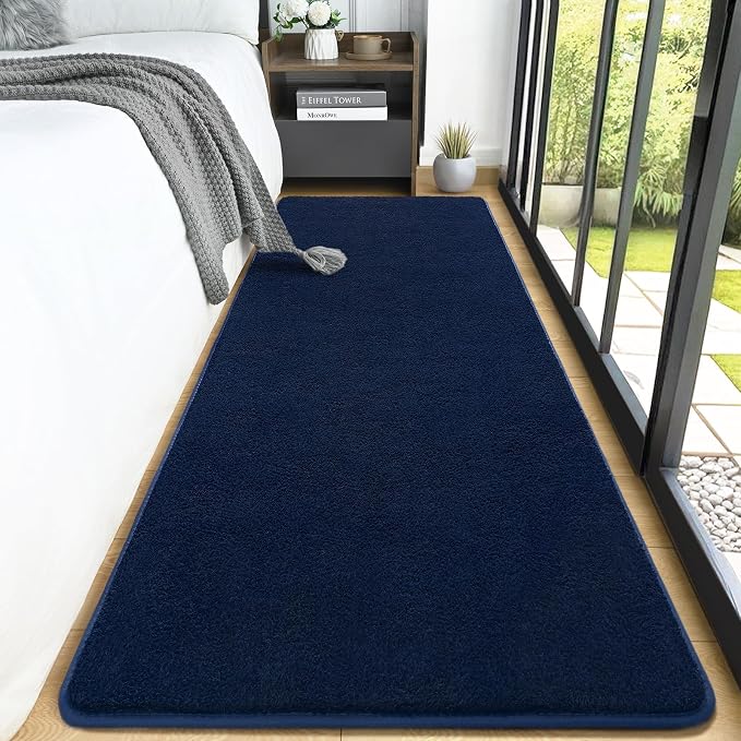 AROGAN Shag Runner Rug for Hallways, 2x6 Feet Washable Rugs, Navy Blue | Soft Washable Memory Foam Carpet for Bedroom, Non Slip Backing Runners Rug for Hallways, Kitchen, Bathroom, Entryway Home