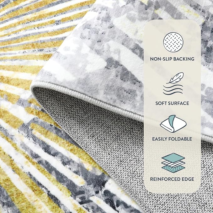 Lahome Manon Kitchen Runner Rug 2.5x8, Modern Non Skid Washable Runners for Hallways, Low Pile Soft Golden Indoor Abstract Carpet Runner for Entryway Bathroom Bedroom