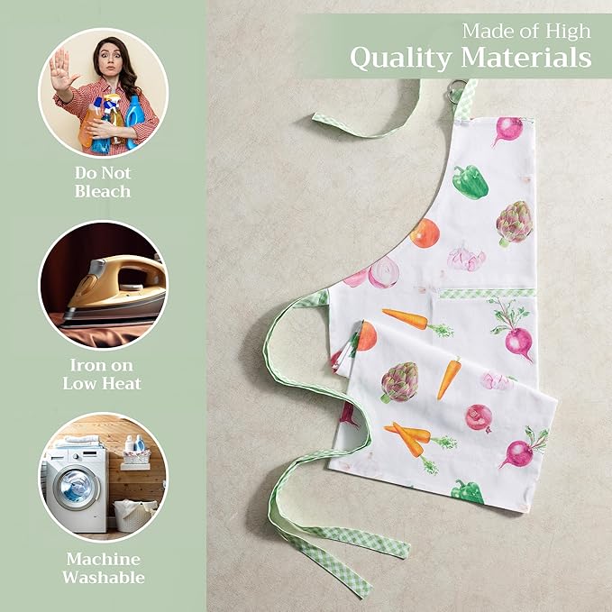 Maison d' Hermine Aprons for women with Pocket 100% Cotton (27.50"x31.50") | Adjustable Neck Strap & long ties Apron Men Chef Wedding Cooking Gardening Server Maid