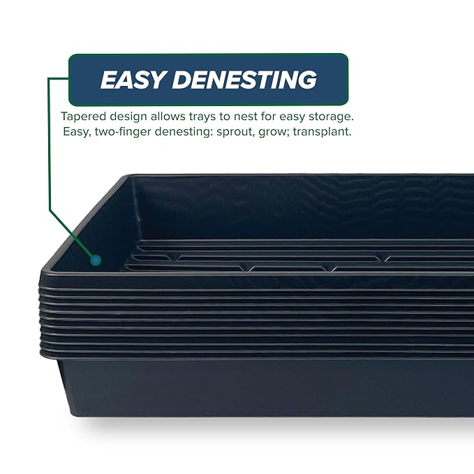 Living Whole Foods 5 Pack of Durable Black Plastic Growing Trays (Without Drain Holes) 21" X 11" X 2" - Flowers, Seedlings, Plants, Wheatgrass, Microgreens & More