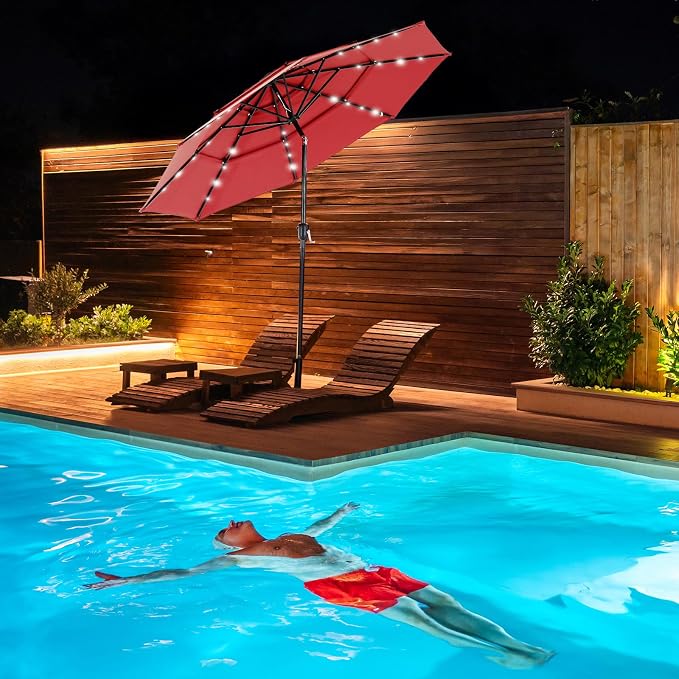 NEWBULIG 10FT Patio Umbrella, Offset Cantilever Outdoor Patio Table Umbrella, UV Protection, Fade Resistant Fabric, Easy Tilt Adjustment for Pool, Deck, Garden, Backyard, Red