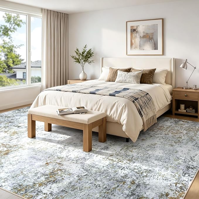 8x10 Washable Area Rug Modern Abstract for Living Room Bedroom Gray Brown | Soft Indoor Carpet,Anti-skid Backing,Water Repellent,Non-shedding, Suitable for bedroom dining farmhouse nursery home office