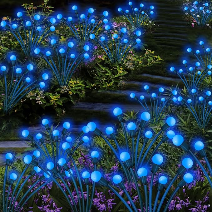 Kohlrabi Solar Garden Lights Outdoor, 2 Pack 16 LED Solar Blue Firefly Lights Waterproof, Sway by Wind, Swaying Light for Yard Patio Backyard Garden Planter Flower Bed Pathway Outdoor Decoration