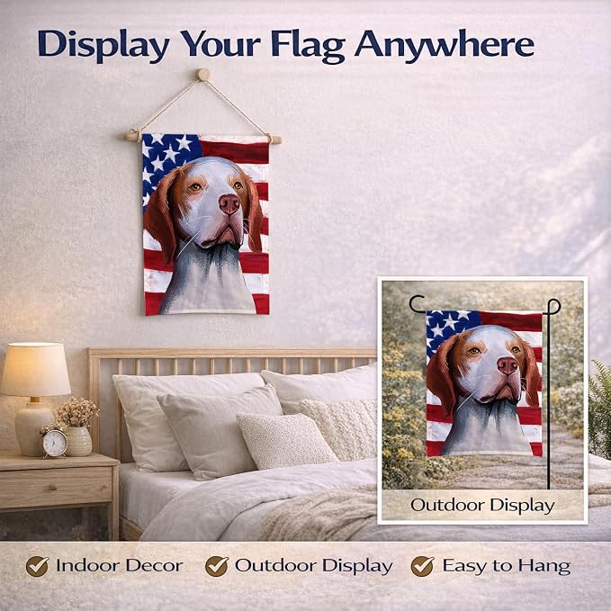 Caroline's Treasures CK6563GF Hunting Dog American Flag Garden Flag Mailbox Flag Decorative Yard Flag Banner Outside Patio Artwork Yard Flower Beds, Garden Size, Multicolor