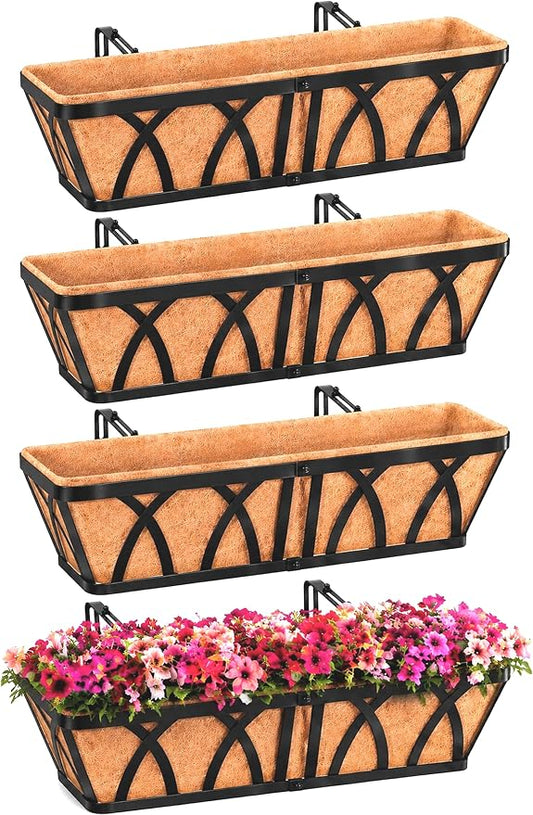 HKZ Deck Balcony Railing Planter Window Boxes - 4 Pack 24 Inch Planter Box, Balcony Planters Railing Hanging, Window Boxes Outdoor Fence Planters