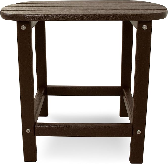 Polywood 60" 3-Person Vineyard Bench and 18" South Beach Side Table Bundle, Mahogany