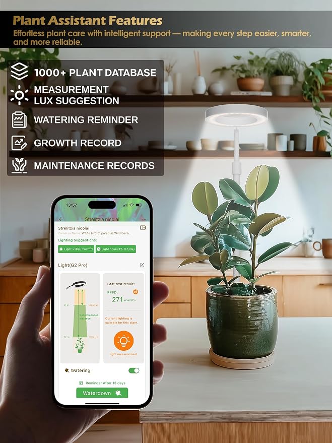 Smart Grow Lights for Indoor Plants, Plant Light with Auto-Timer, Full Spectrum LED Grow Light, Adjustable Height & Stepless Dimming,Plant Assistant Suitable for Most Plants (White-2)
